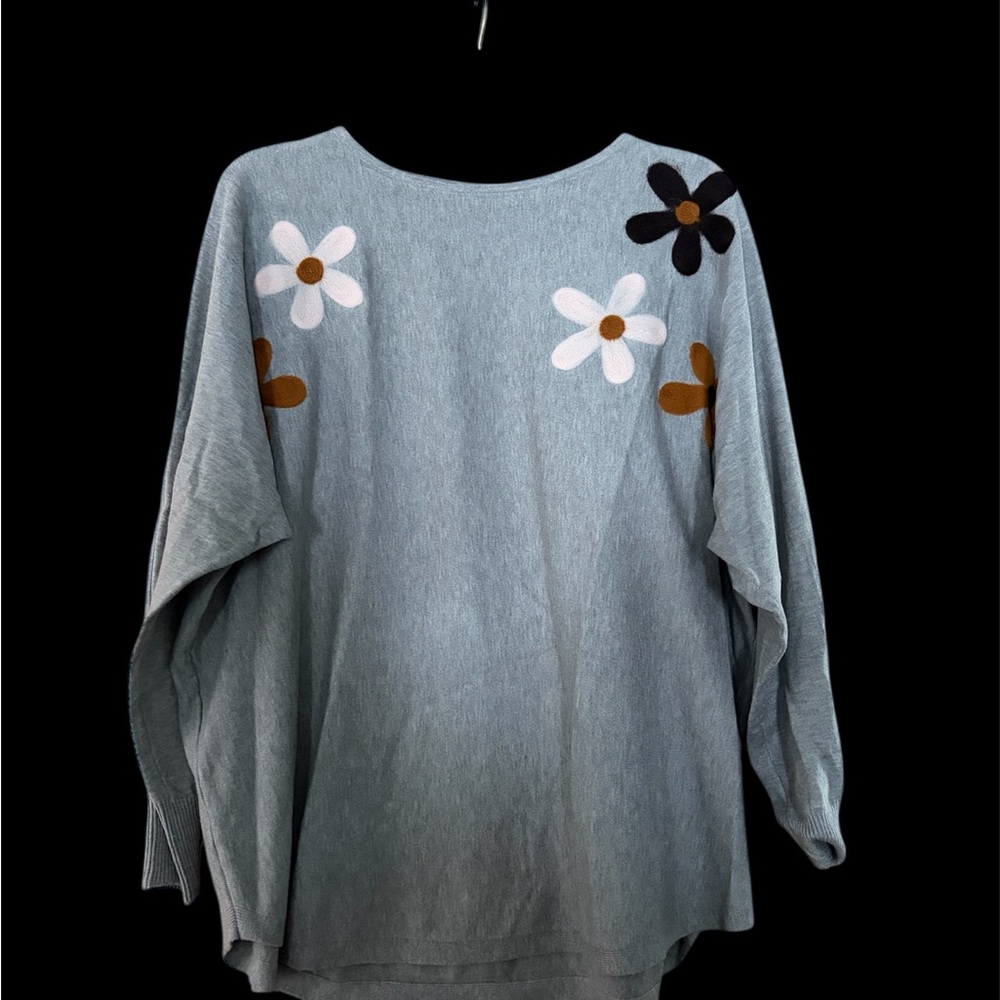 Floral Patterned Gray Women's Sweater 1X